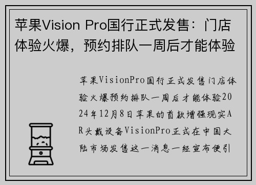 苹果Vision Pro国行正式发售：门店体验火爆，预约排队一周后才能体验(apple vision)