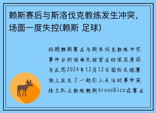 赖斯赛后与斯洛伐克教练发生冲突，场面一度失控(赖斯 足球)